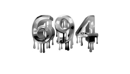 silver dripping number 694 with white background