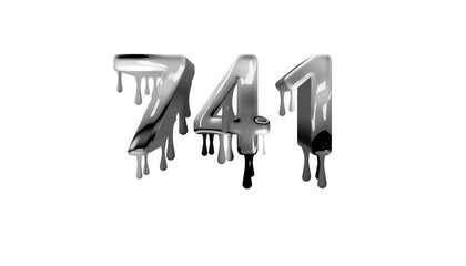 silver dripping number 741 with white background