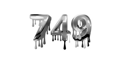 silver dripping number 749 with white background