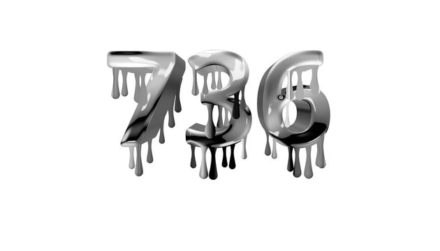 silver dripping number 736 with white background