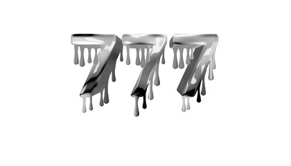 silver dripping number 777 with white background