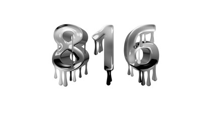 Fototapeta na wymiar silver dripping number 816 with white background