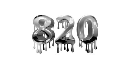 silver dripping number 820 with white background
