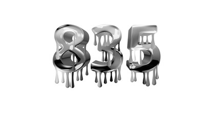 silver dripping number 835 with white background