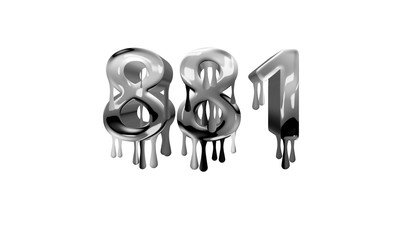 silver dripping number 881 with white background