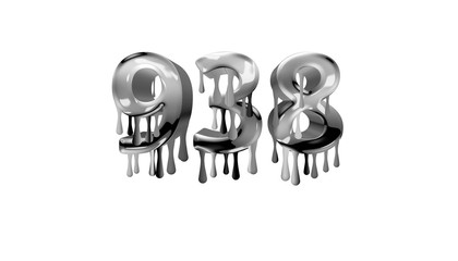 silver dripping number 938 with white background