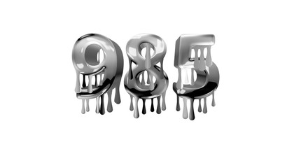 silver dripping number 985 with white background