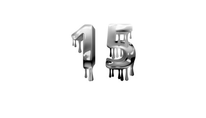 silver dripping number 15 with white background