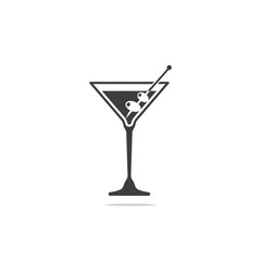 Monochrome vector illustration of icon martini with olive isolated on white background.