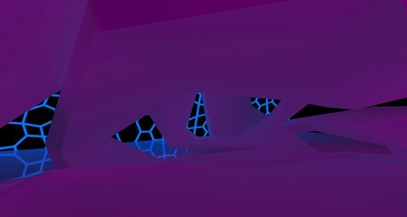 Abstract  white Futuristic Sci-Fi interior With Violet And Blue Glowing Neon Tubes . 3D illustration and rendering.