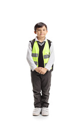 Schoolboy with a safety vest posing