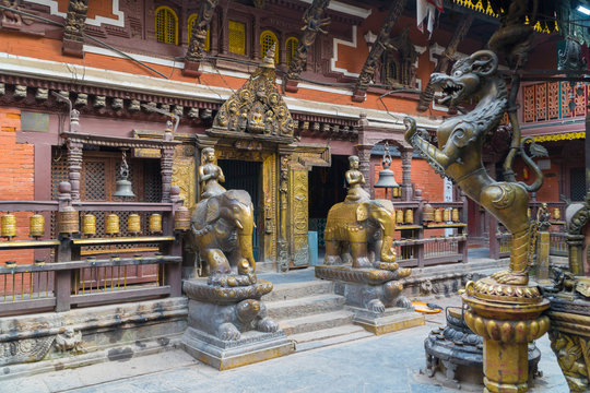Kathmandu , Nepal - October 2018: Golden temple at Patan Durbar Square in Kathmandu, Nepal. Kathmandu Patan Durbar Square is one of UNESCO World Heritage Sites.