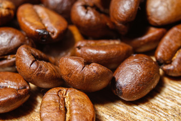 Extreme macro photography of fresh roasted coffee beans