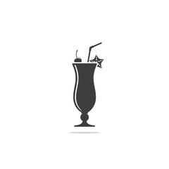 Monochrome vector illustration of cocktail icon with tubule isolated on white background.