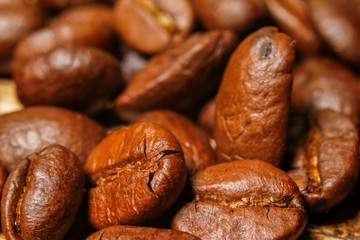 Extreme macro photography of fresh roasted coffee beans