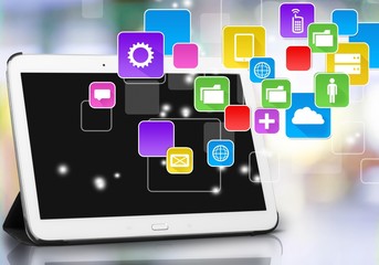 Modern digital tablet on wooden background