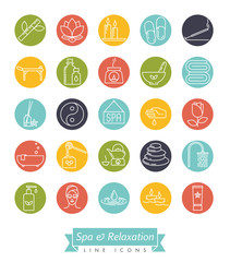 Spa and relaxation round line icons
