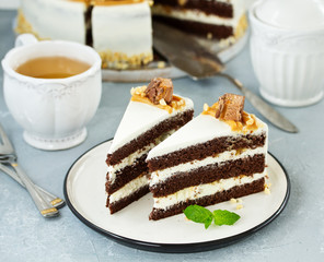 Chocolate cake. selective focus.