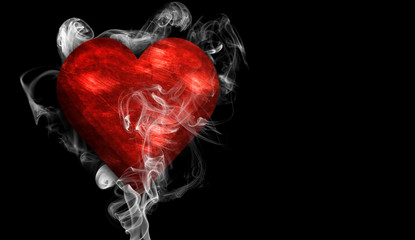 Romantic red love heart with smoke on background for copy space