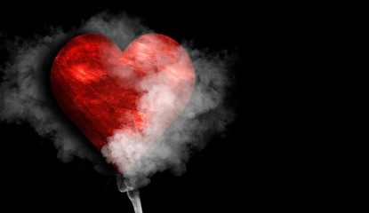 Romantic red love heart with smoke on background for copy space