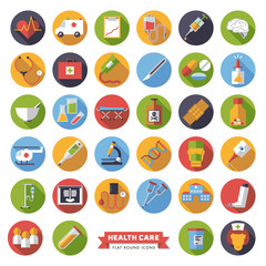Medical and Health Care Flat Design Vector Icons Set