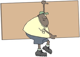 Worker carrying a large board