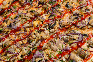Pizza close-up, shallow depth of field