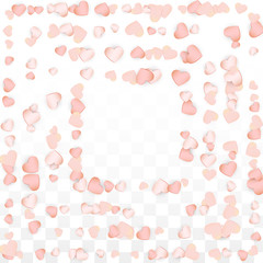 Love Hearts Confetti Falling Background. St. Valentine's Day pattern Romantic Scattered Hearts. Vector Illustration for Cards, Banners, Posters, Flyers for Wedding, Anniversary, Birthday Party, Sales.