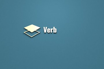 3D illustration of Verb, yellow color and yellow text with blue background.