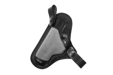 Black leather holster for pistol isolated on white