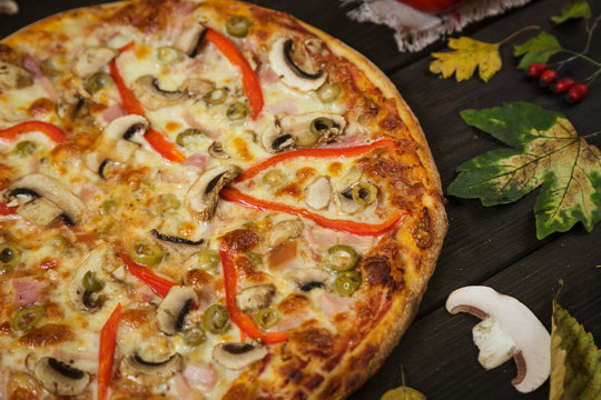Italian pizza with mushrooms.
