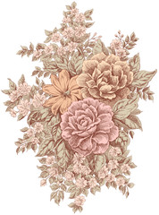 Hand drawn flowers and leaves