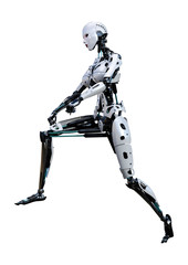 3D Rendering Female Robot on White