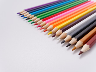 colored pencils sharpened on a white background.
