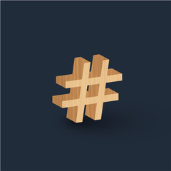 3D wood font character, vector