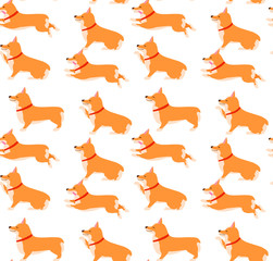 Obraz premium Set of poses and emotions dog seamless pattern. Welsh Corgi Set.