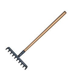 Garden rake icon, cartoon style.