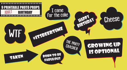 Photo booth props set vector illustration. Collection of quotes - obrazy, fototapety, plakaty