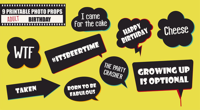 Photo booth props set vector illustration. Collection of quotes