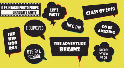 Graduate party photo booth props vector elements © kora_ra_123
