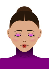 Woman face with purple make-up  - obrazy, fototapety, plakaty