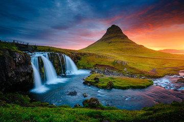 The Kirkjufellsfoss waterfall the coast of Snaefellsnes peninsula. Location Iceland.