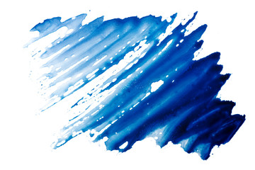 Abstract aquarelle cold color wet brush paint stroke element for print, blank. Colorful watercolor...