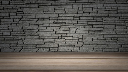 Wood Table Top with Modern Stonewall Photo Stage Background