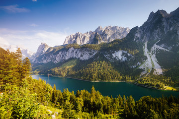 Obraz na płótnie Canvas Location Alpine lake Vorderer Gosausee in Upper Austria.