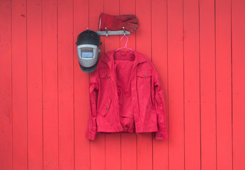 red welder work clothes