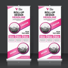 Roll up banner design template, vertical, abstract background, pull up design, modern x-banner, rectangle size. 