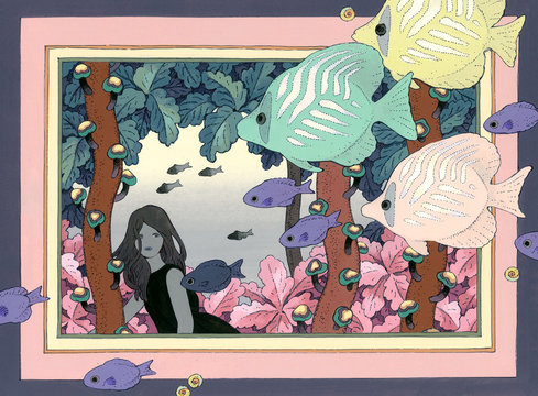 海の少女と魚たち