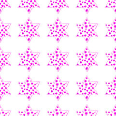 Seamless Watercolor Stars Pattern. Magic Festive Background. Hand Drawn Doodle Stars. Baby Design. Abstract Rapport for Wallpaper, Textile, Linen, Wrapping, Posters, Cards, Banner. New Year, Birthday 