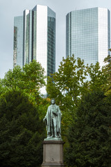 Friedrich Schiller monument in the park in the center of Frankfurt am Main. Germany